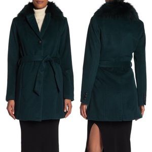 Andrew Marc Wool Blend Genuine Dyed Fox Fur Collar Coat Forest Green 4 NWT